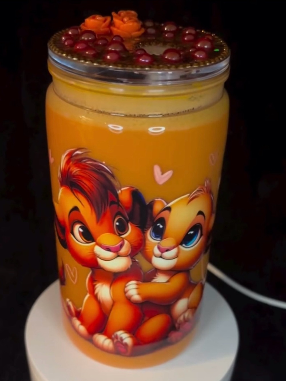 Orange Lion King Cup with Decorative Lid